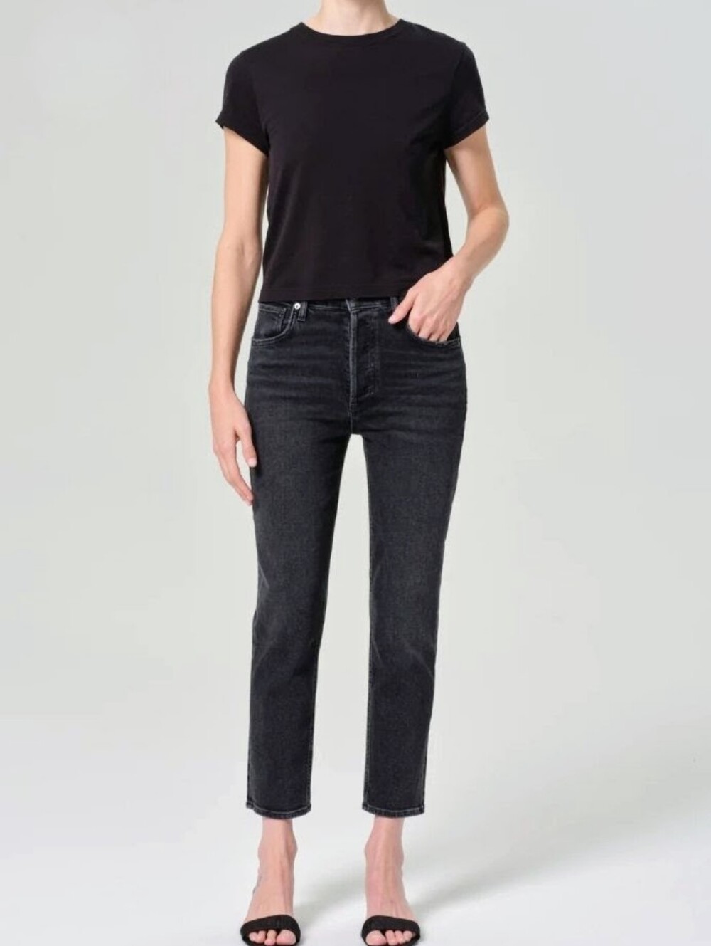 Agolde Riley High Rise Straight Crop (STRETCH) In Panoramic Black, EUC, 25
